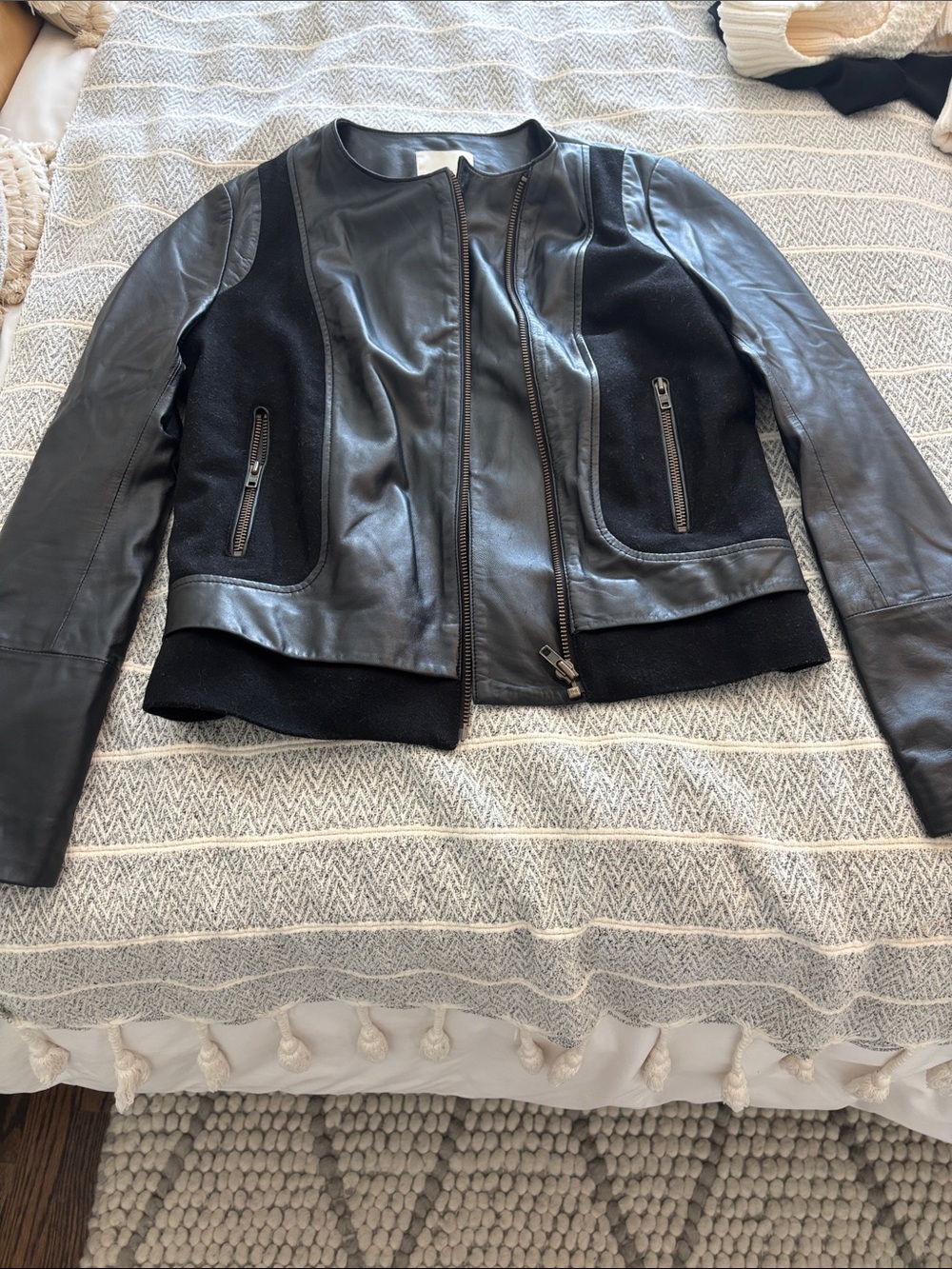 Joie Black Leather & Knit Panel Jacket